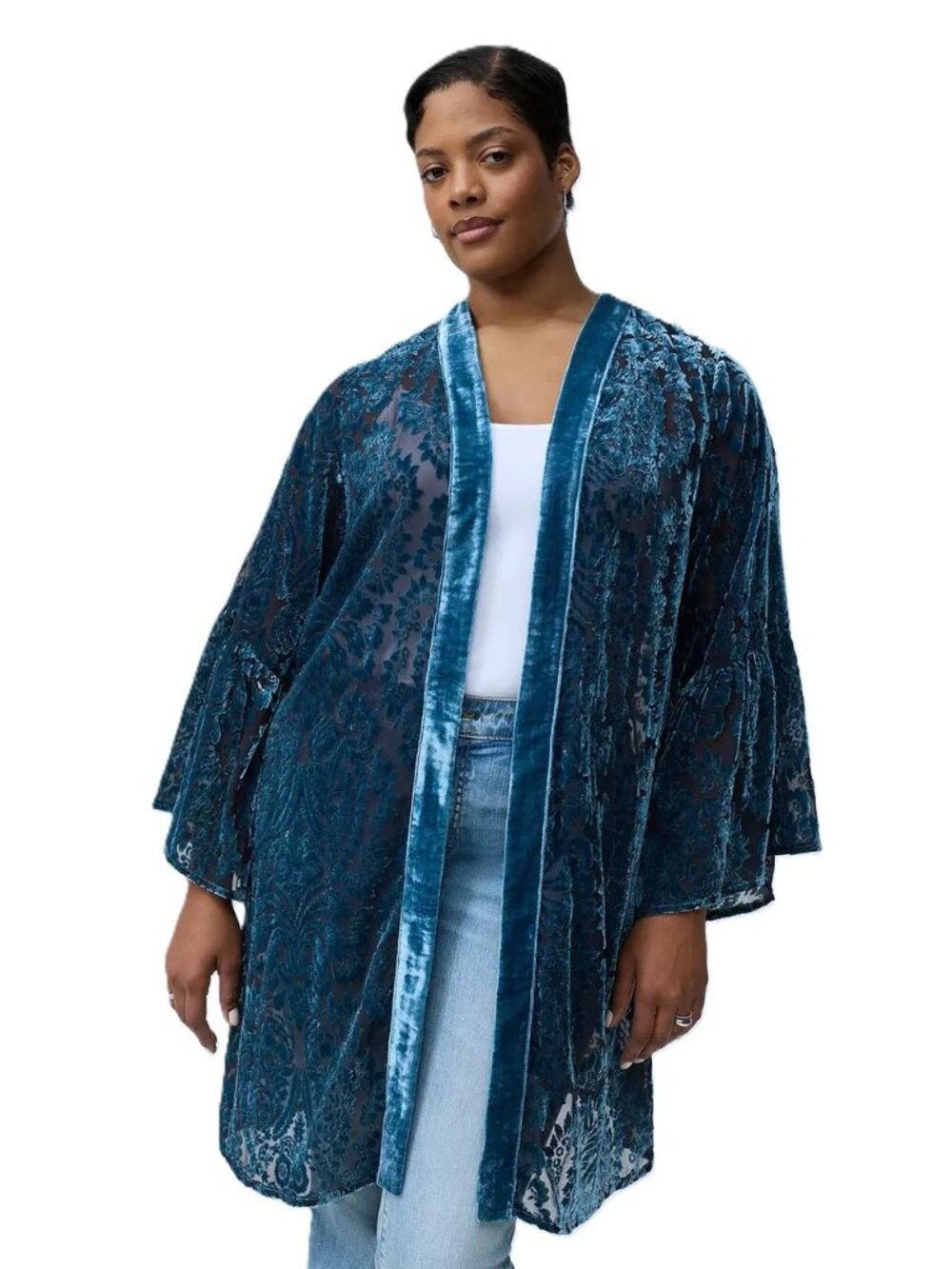 torrid Teal Velvet Burnout Open Kimono